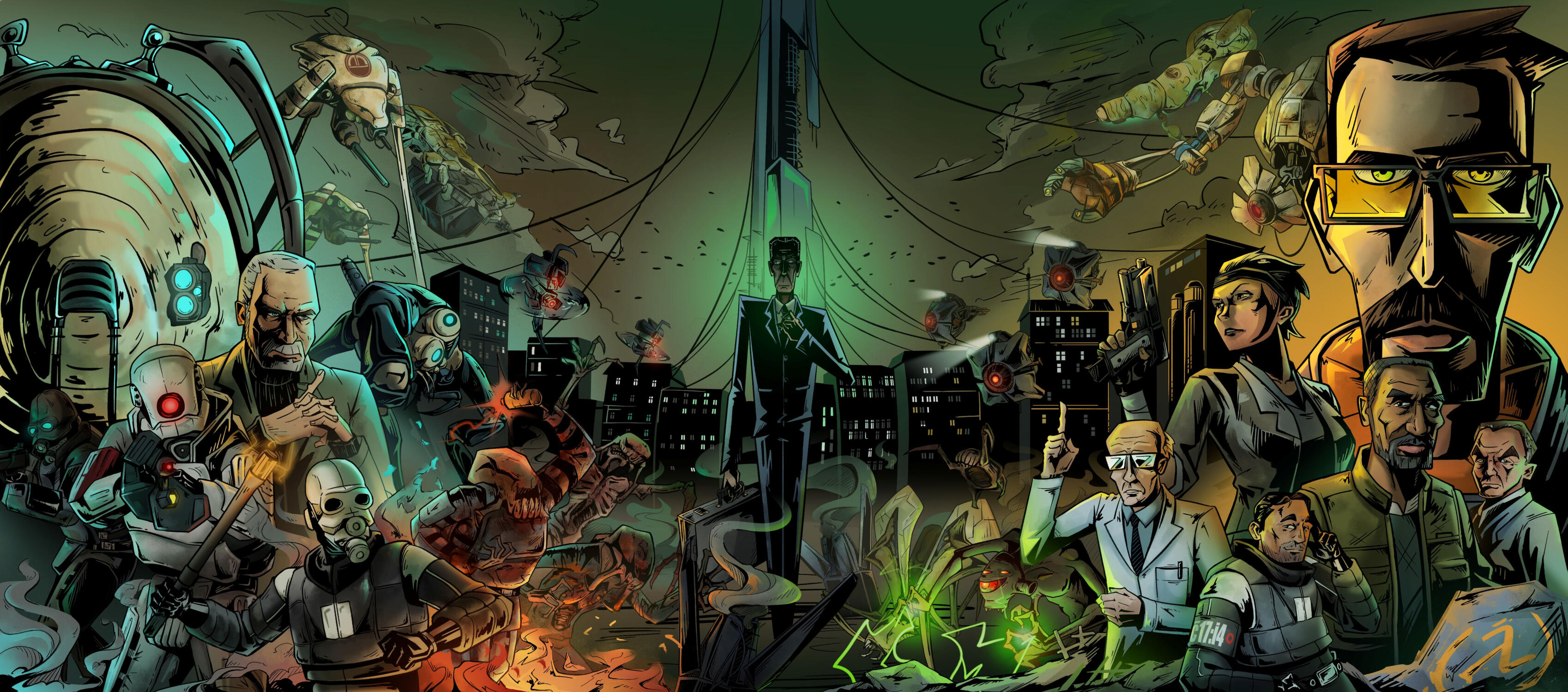 Unofficial Composition for a 3 Part Comic Spread Cover